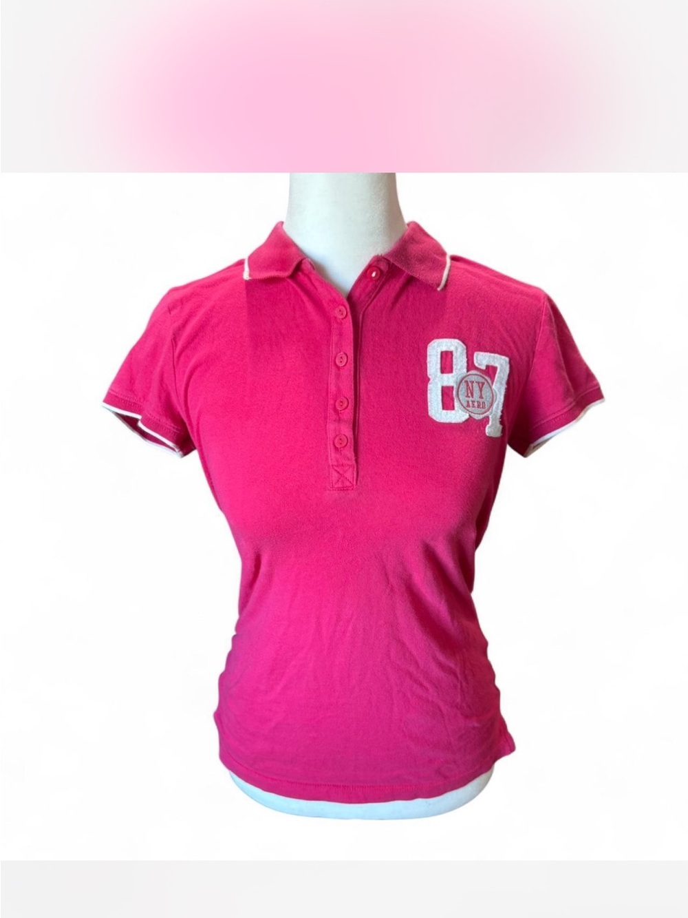 Aeropostale y2k Women's Hot Pink Polo Tee with White 87 Patch